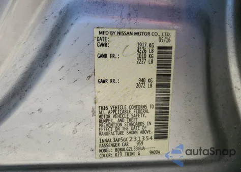 2016 Nissan Altima 2.5 from USA, damaged, VIN 1N4AL3AP5GC231354